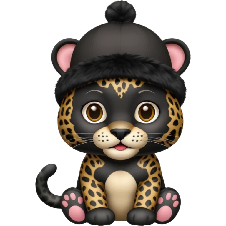 A black jaguar wearing a baby hat emoji