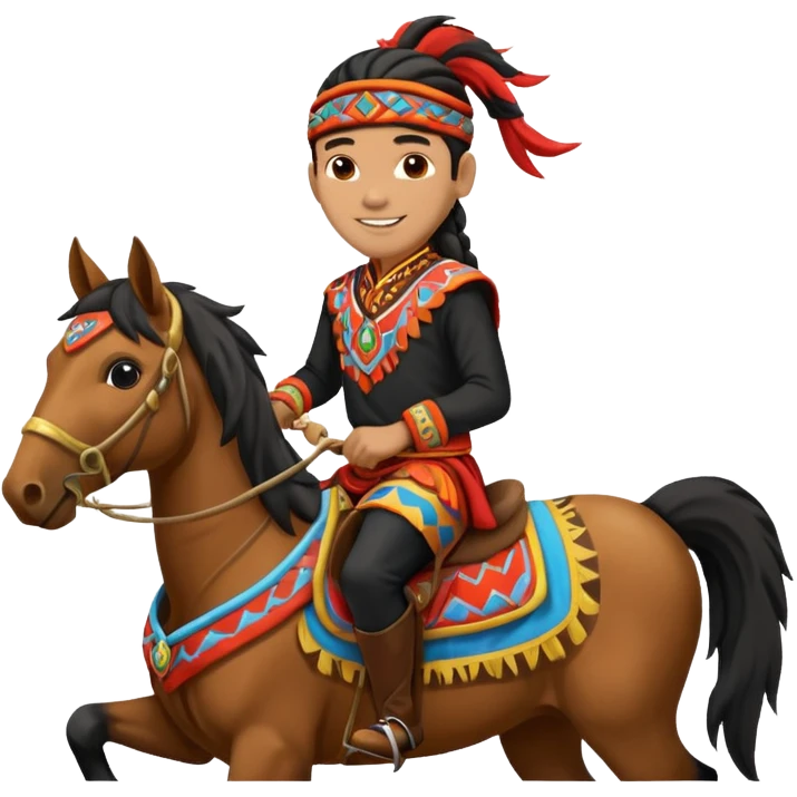 shaman riding horse wearing racing cloth black with number emoji