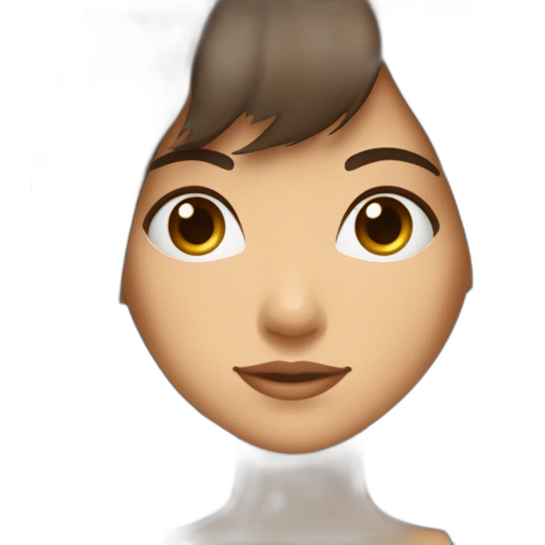 Fille brune cheveux brun et une mèche bleu mi long avec une frange rideaux yeux marrons  emoji