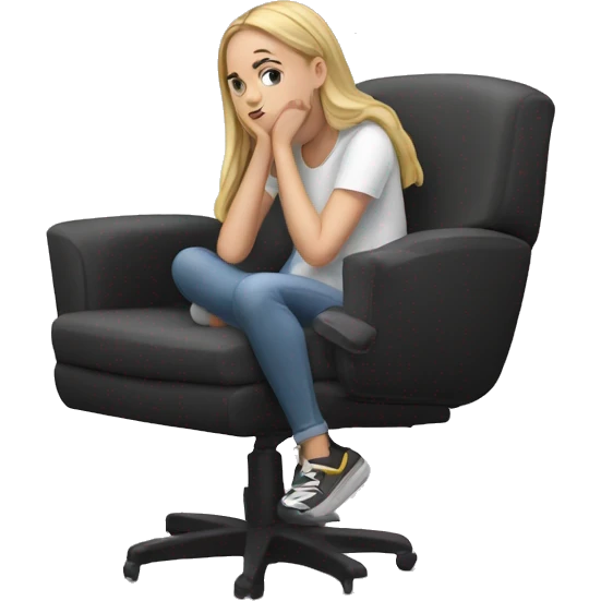 white girl thinking about life on a big gaming chair  emoji