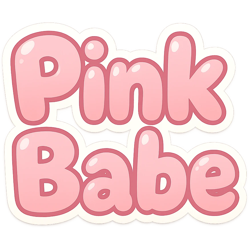 the words 'pink babe' in a bubbly, cartoon pink style emoji