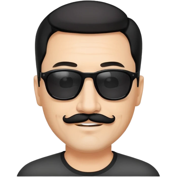 đàn ông 50 tuổi, da trắng, có râu ria đen. đeo kính đen, tóc đen ngắn, cười mỉm emoji