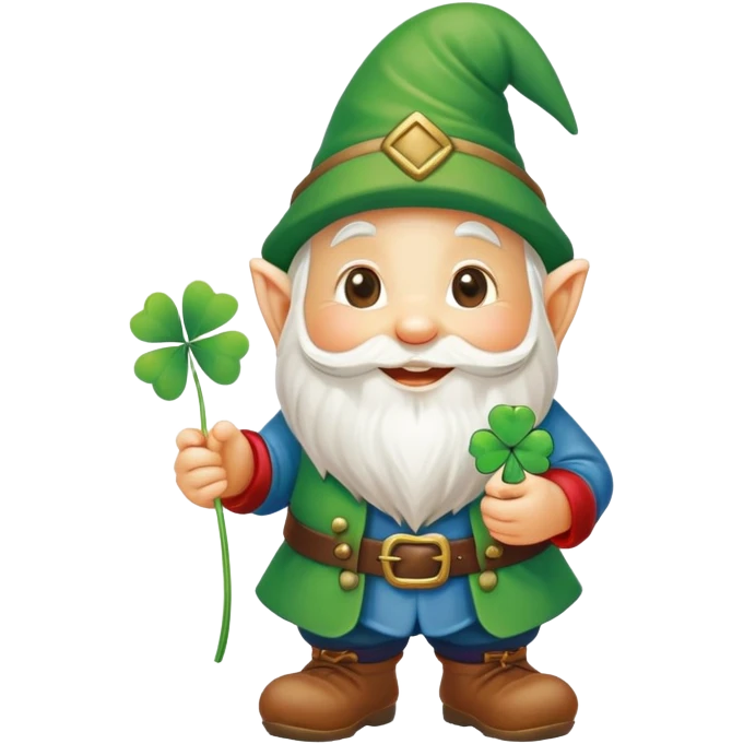Garden gnome with a seven-leaf clover in his hand emoji