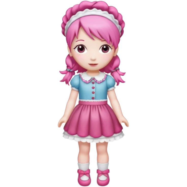 Isolated detaile illustration incredibly raspberry torte doll figurine full body with pink hair and a raspberry hairband emoji