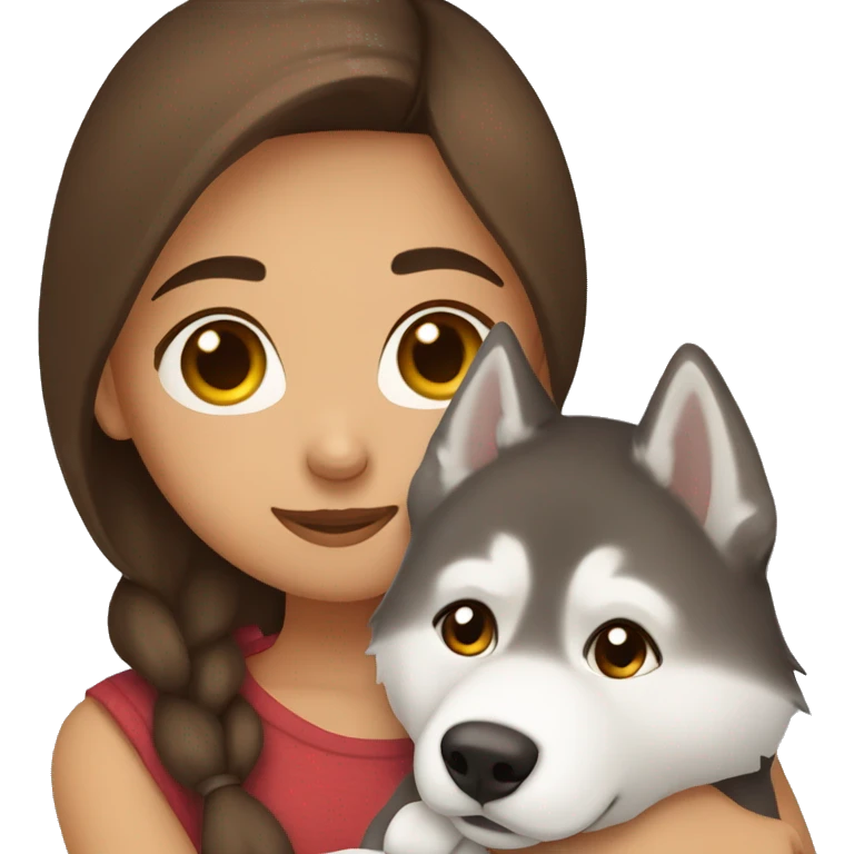 Brown hair girl cuddling husky emoji