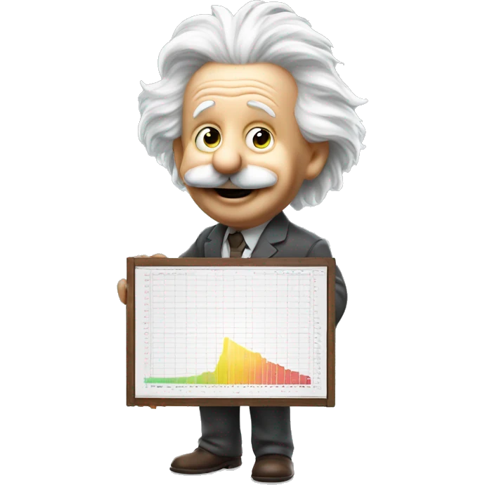 happy albert einstein holds statistics chart board in his hand emoji