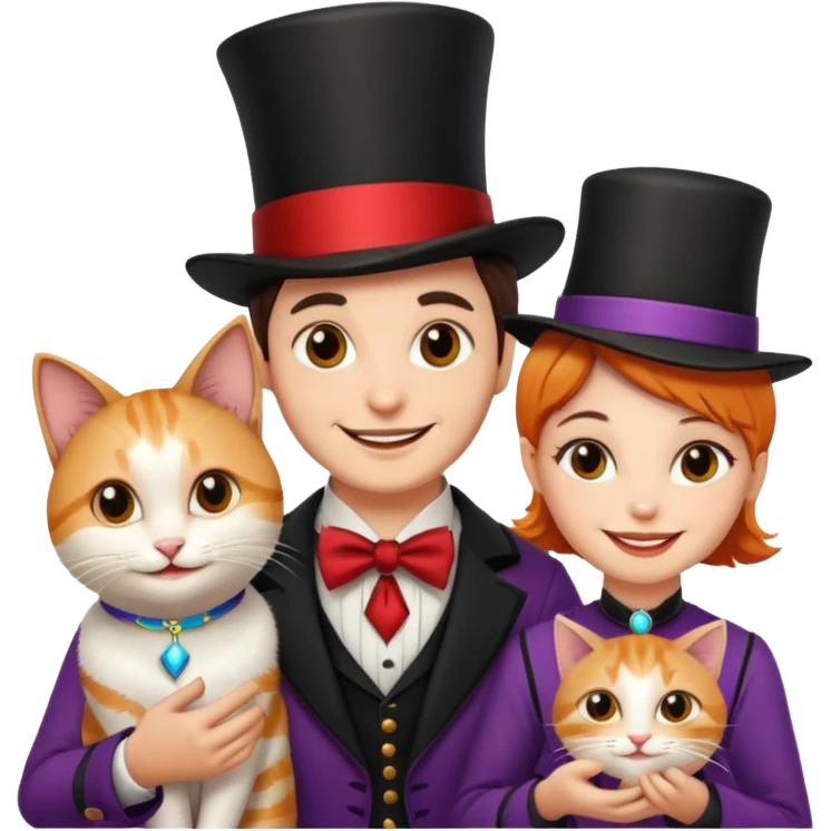 magician couple and their pet cat emoji
