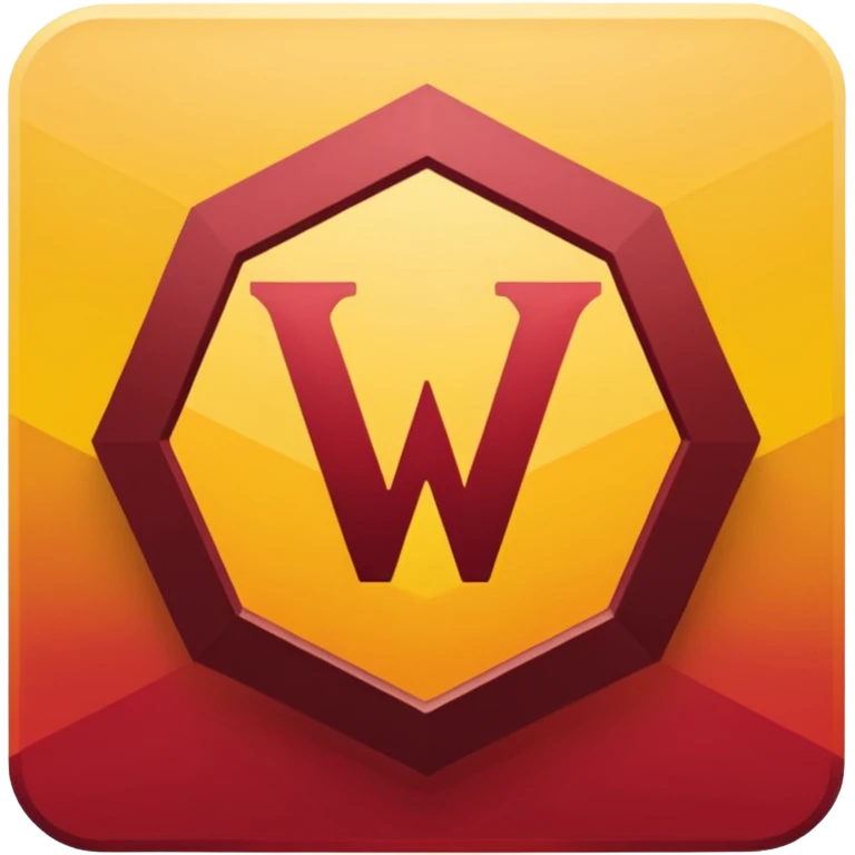 hexagon emblem with a thick yellow-to-gold outline and a dark red gradient inside. In the center, place a bold capital letter V in the same yellow-to-gold gradient as the outline. Keep the shapes clean and geometric, with smooth color transitions and no background color. emoji