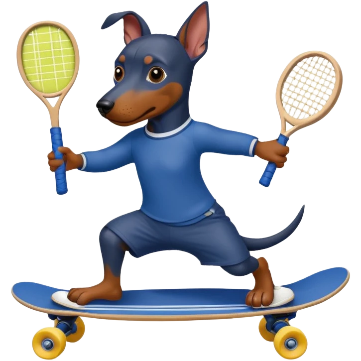 A blueberry Doberman on a skateboard while playing tennis emoji