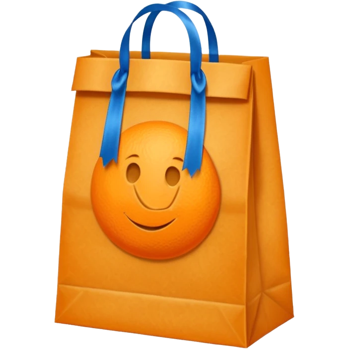 orange paper bag with blue ribbon emoji