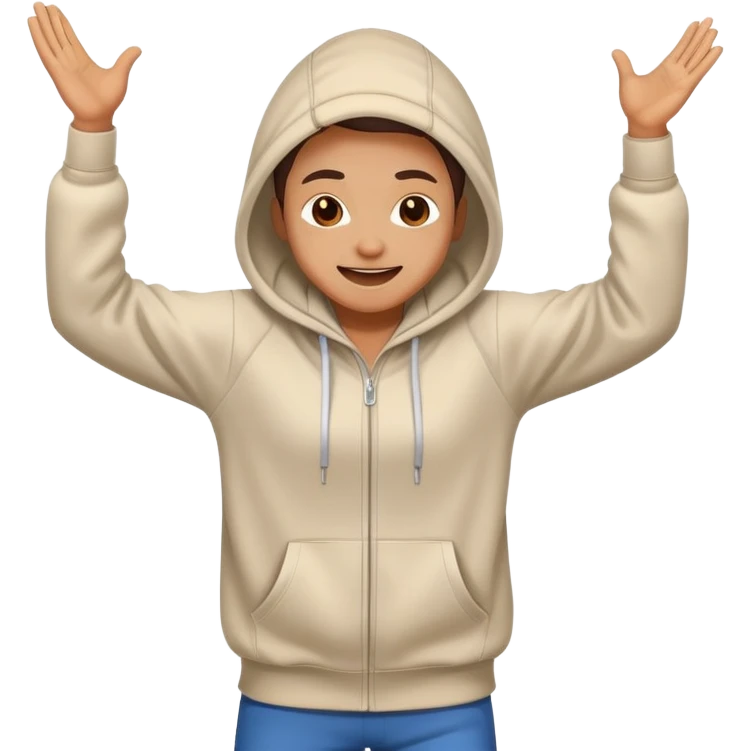 a person dancing energetically wearing a hoodie with a cheerful expression emoji