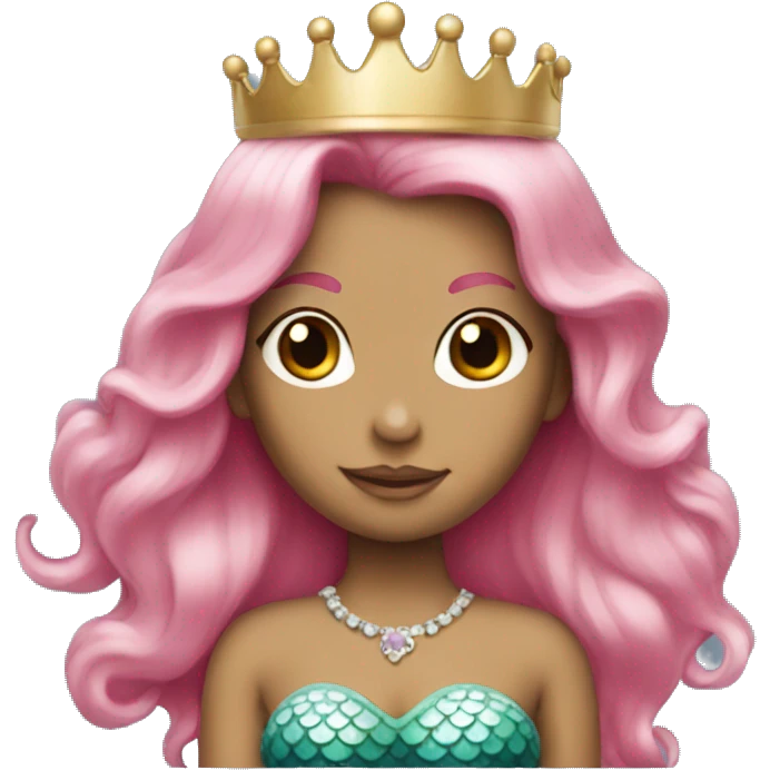 mermaid with pink hair and princess crown  emoji