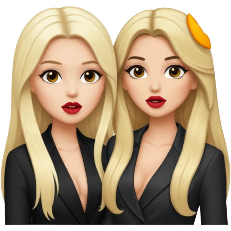 Boujy baddie best friends gossiping, one blonde, one brunette, long hair, trendy heavy makeup emoji