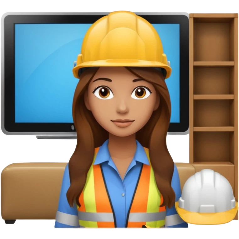 beautiful girl with long brown hair constructing new lounge room area with flat screen tv and couch emoji