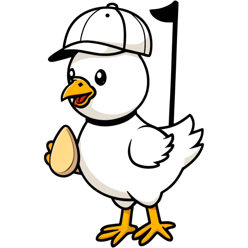 Man with golf hat holding a chicken emoji