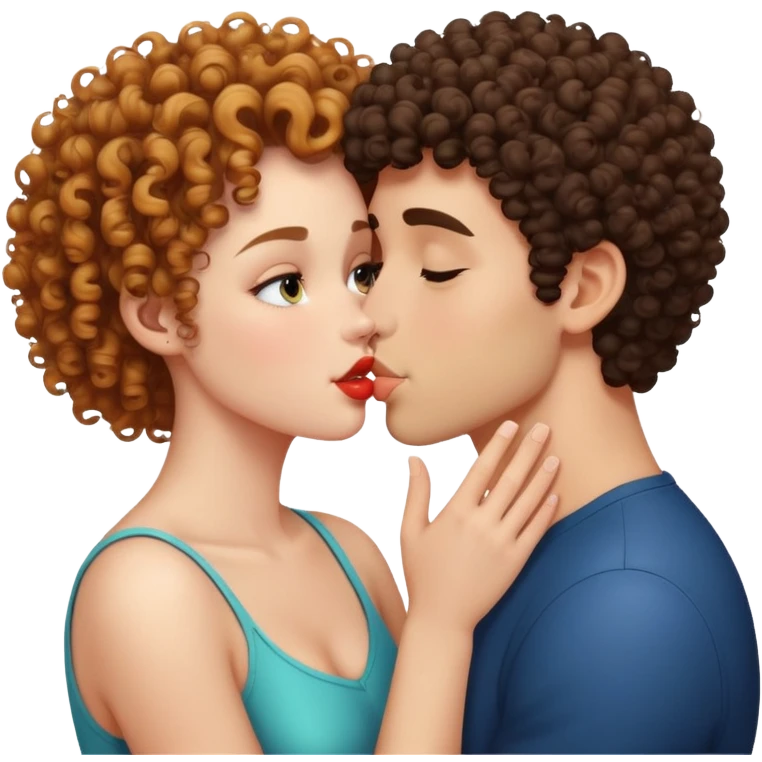 Curly girl kissing man with short shave emoji
