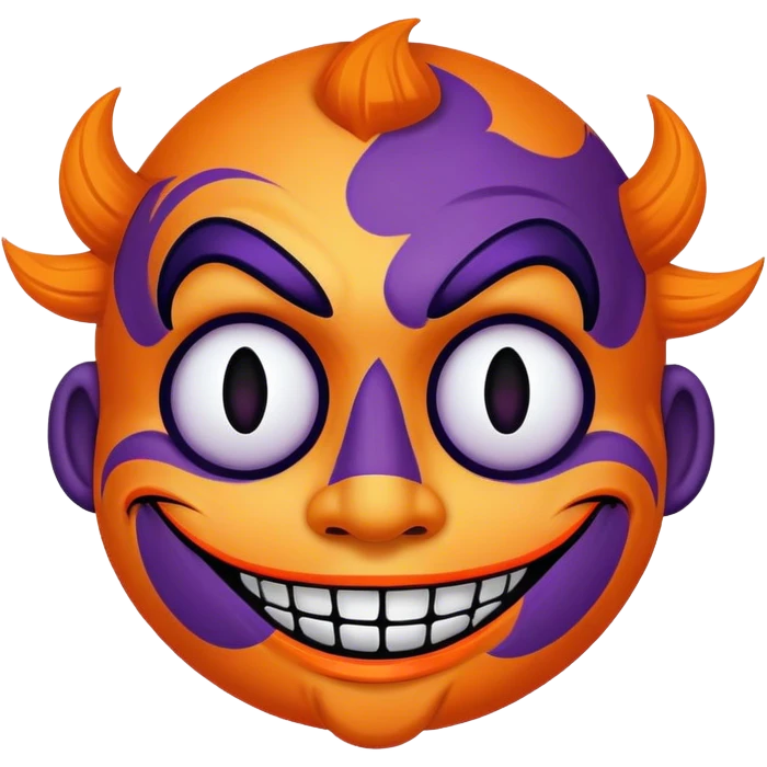 Perfectly round Juggalo smiley face with elaborate face paint that is orange bordered by dark purple emoji