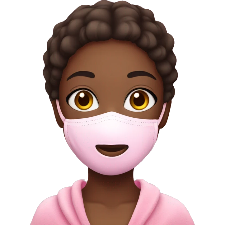 African American girl with pink face mask in a pink towel with dark brown hair  emoji