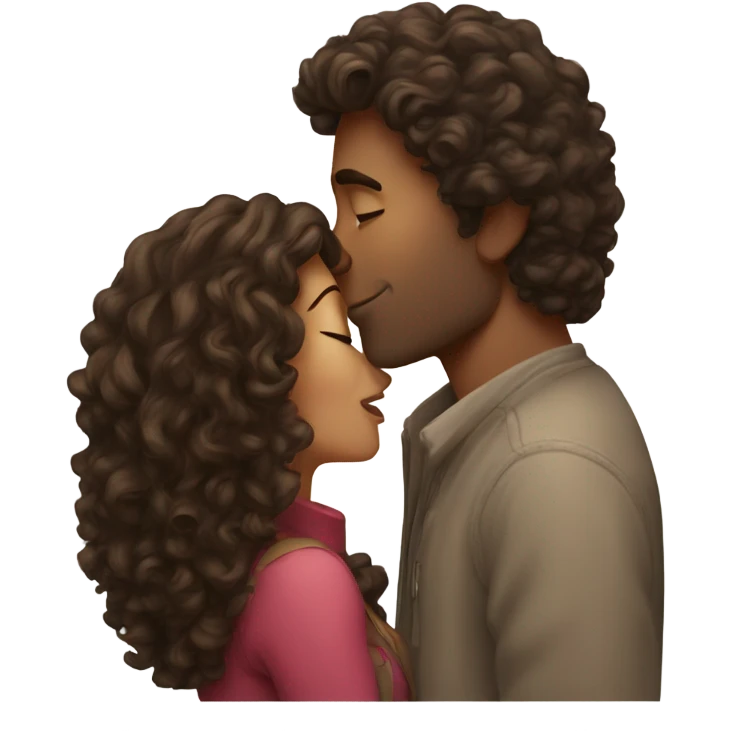 White Man with dark hair kissing brown woman with long brown curly hair emoji