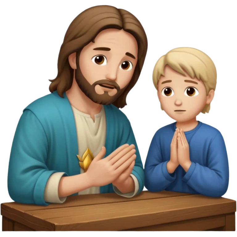 jesus en la mesa orando con una adolescente emoji