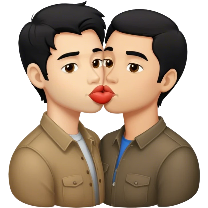 Guys kissing with black hair emoji