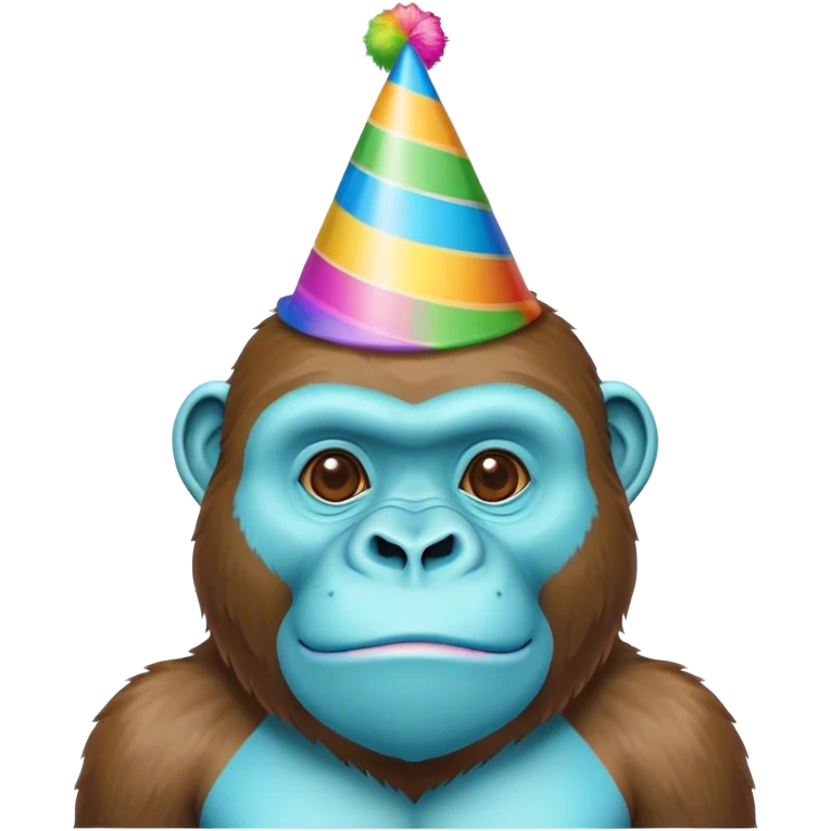 Low poly cartoony is cyan gorilla with a party hat rainbow colored emoji