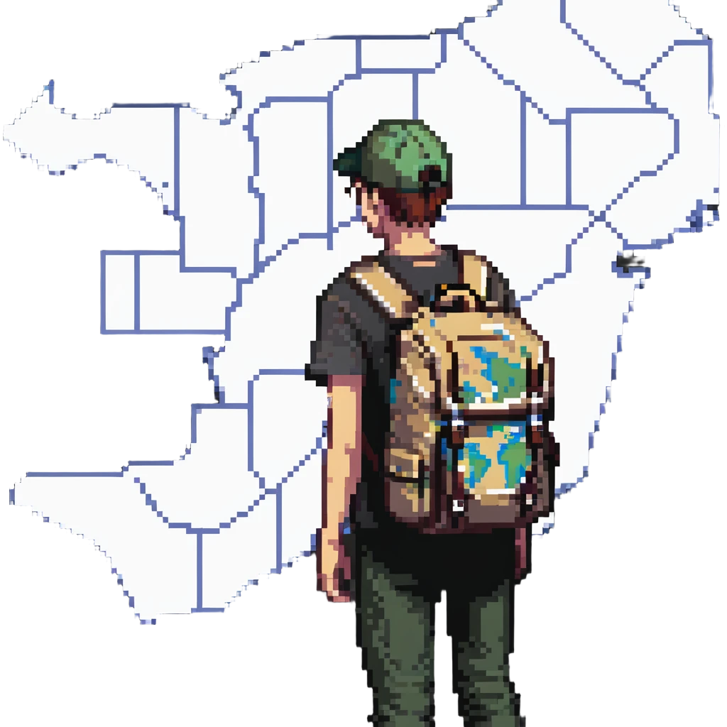 confused traveler with backpack looking at map emoji