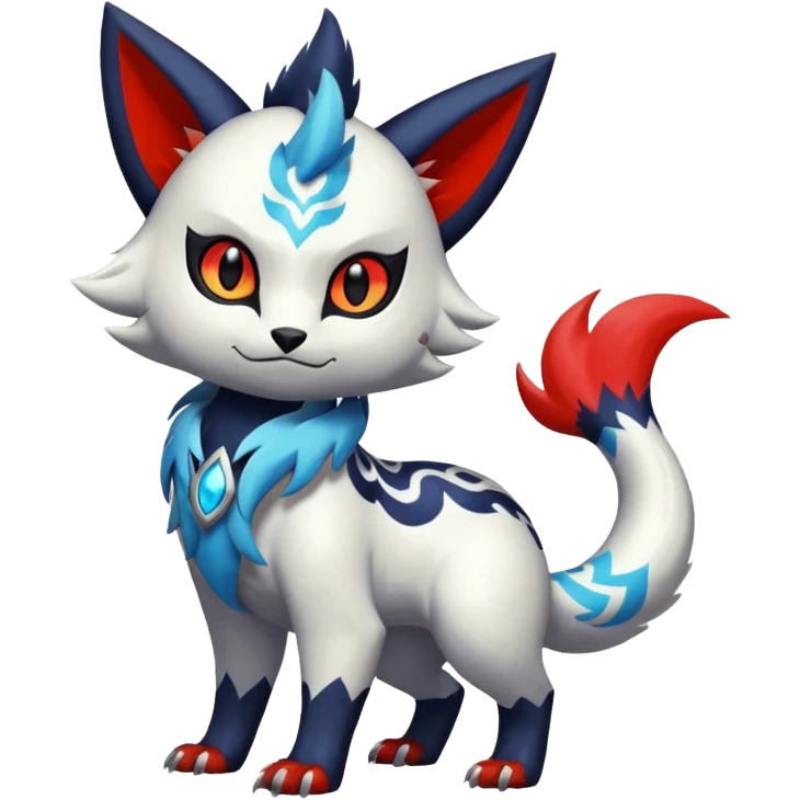 Shiny realistic furry colorful Oriental painted marked patterned Asian beautiful elegant extravagant extraordinary Litten-Absol-Electrike-Zangoose-fusion emoji
