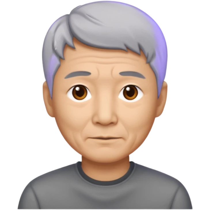 homme asiatique cheveux court gris foncé yeux marrons visage ridé emoji