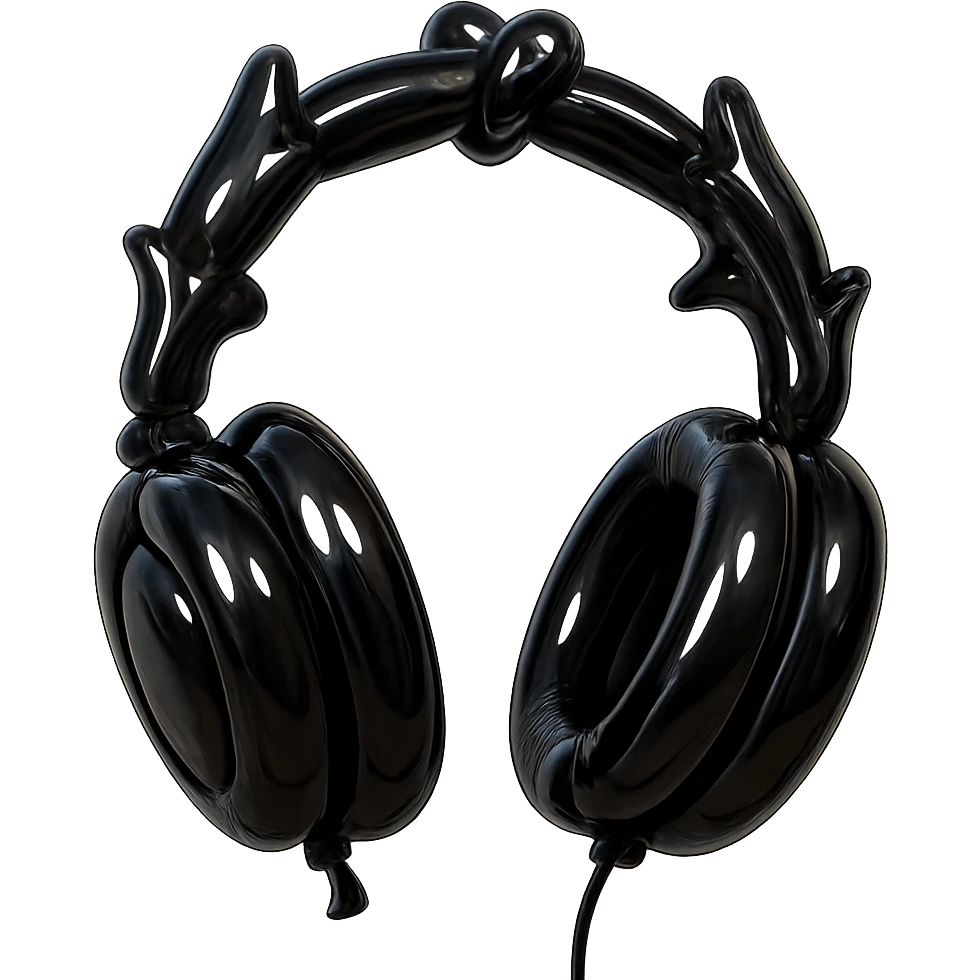 black gothic headphones with inflated gothic shapes and shiny black material in balloon style emoji