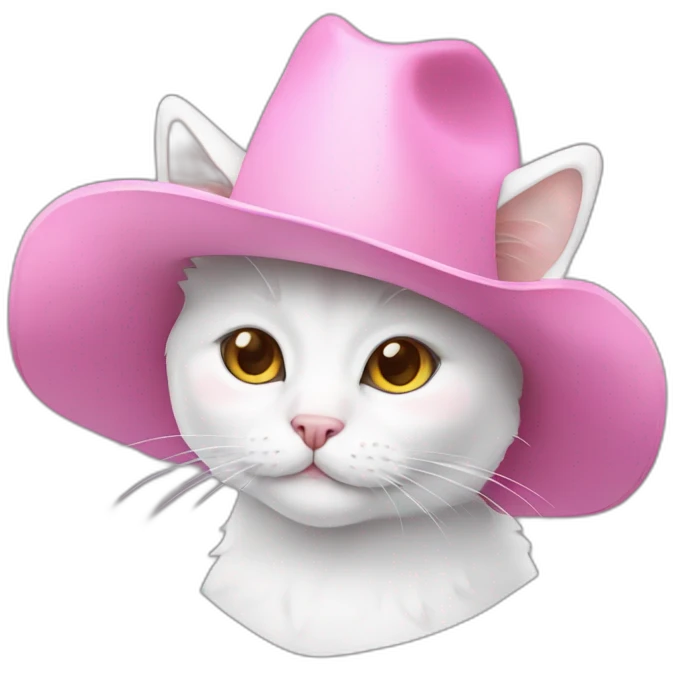 white cat with pink cowboy hat emoji