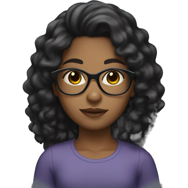 Girl with long curly black hair and brown skin and black eyes and glasses  emoji