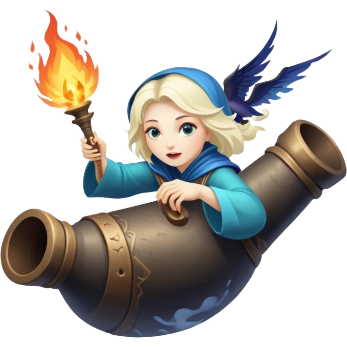 Baba Yaga sorceress woman flying in a mortar, magical aura emoji