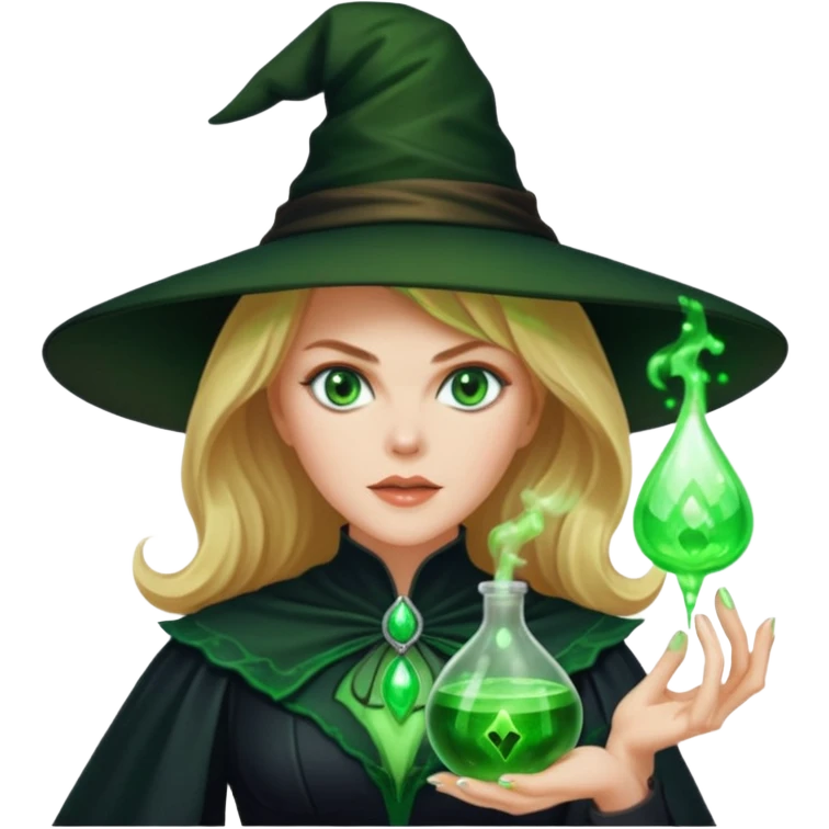 Nicole Kidman making green glowing potion in witch costume emoji