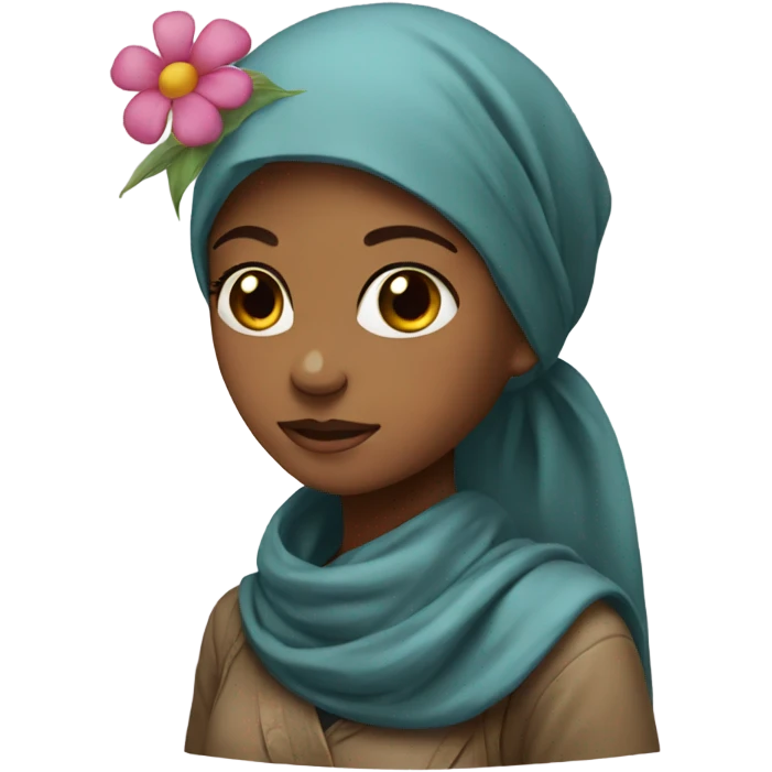 girl with head scarf and flower emoji