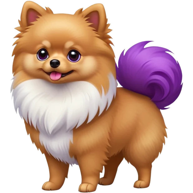 Pomeranian dog standing with a purple and red tail emoji