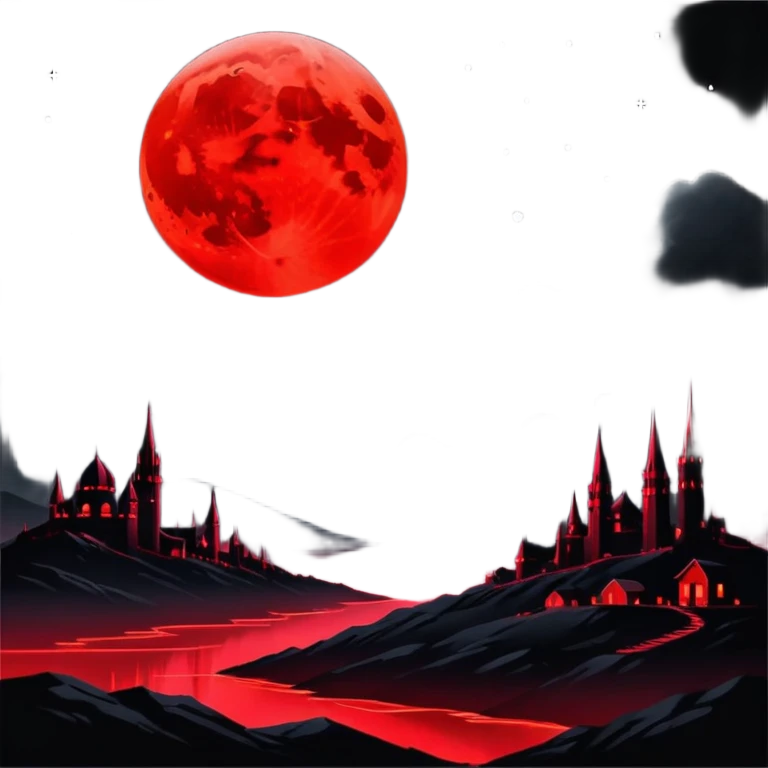 Edgy Black night sky with big Red vibrant neon-crimson-blood-moon Aesthetic scene scenery full picture  emoji