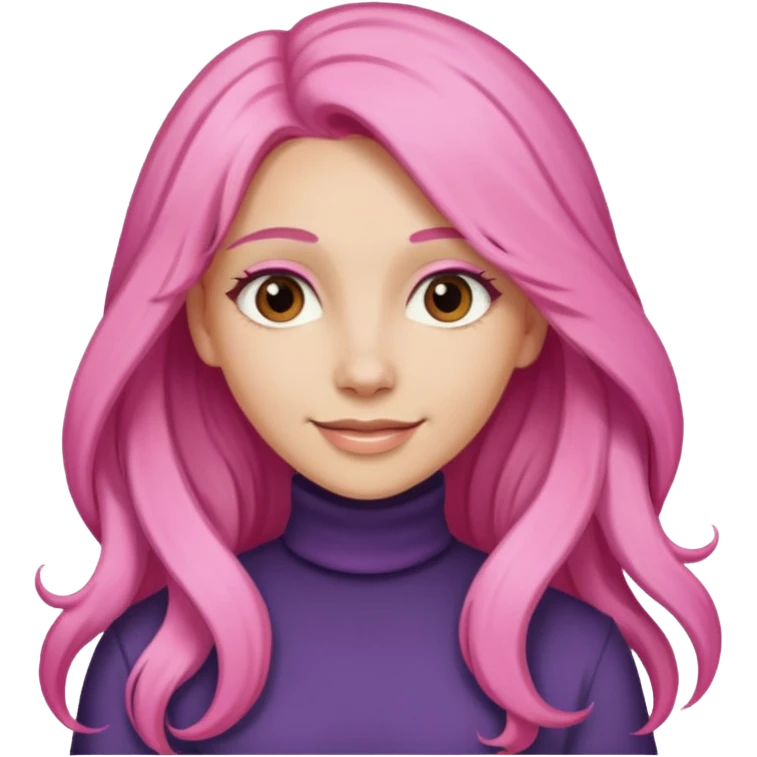 A light-skinned woman with long pink hair styled, brown eyes, and a gentle smile. emoji