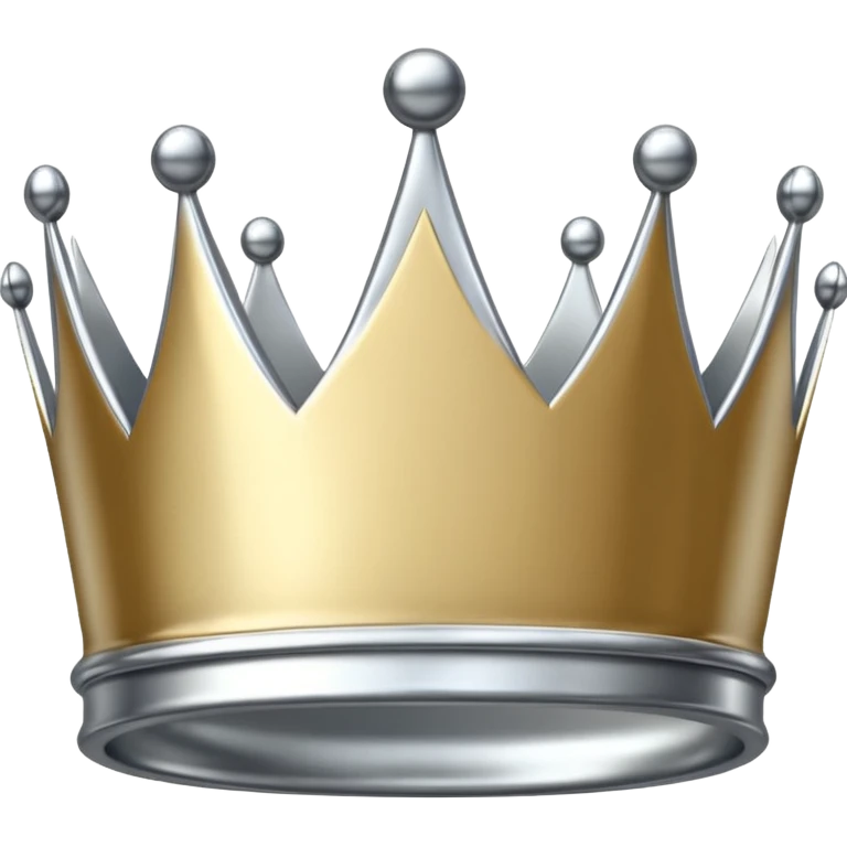 A luxury silver crown emoji, chrome metallic finish, smooth rounded edges, subtle sparkle, polished reflective surface, cute proportions, iOS emoji style, centered on a clean white background, soft studio lighting, no outlines emoji
