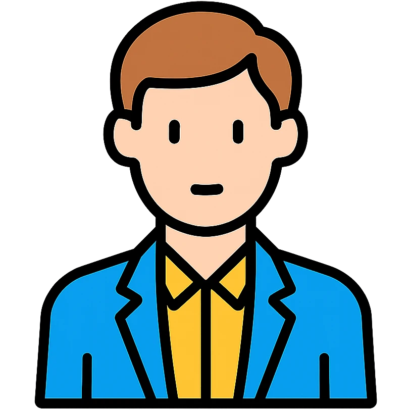 professional looking white pale man with brown hair, business casual outfit, minimalistic vector style emoji