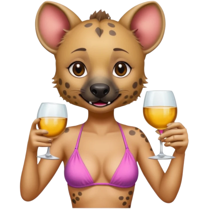 female hyena in bikini  with glass of wine emoji
