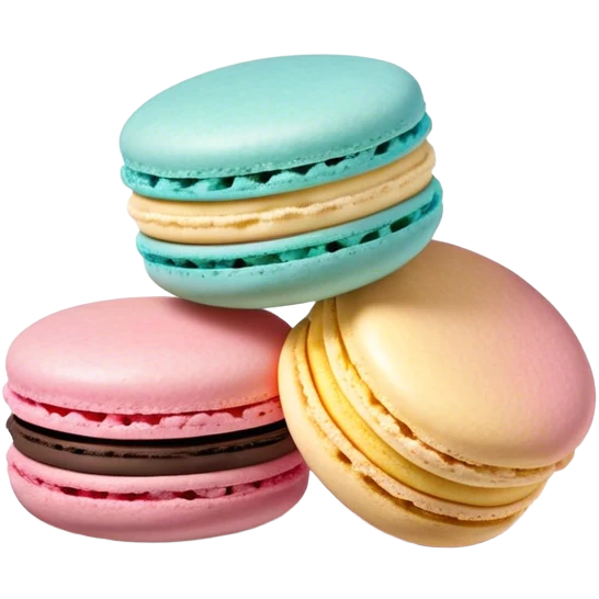 Cinematic Realistic Macaroon Dessert Emoji, showcasing colorful, delicate meringue-based cookies with a crisp exterior rendered with vibrant textures and playful, soft lighting. emoji