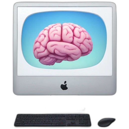 iMac with brain on screen emoji