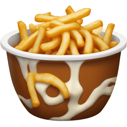 Bowl with fries and cheese curds on top covered in gravy emoji