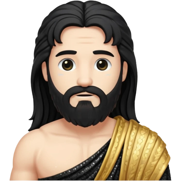 Pluto from Roman Deities with long black hair and beard , black sequin toga emoji