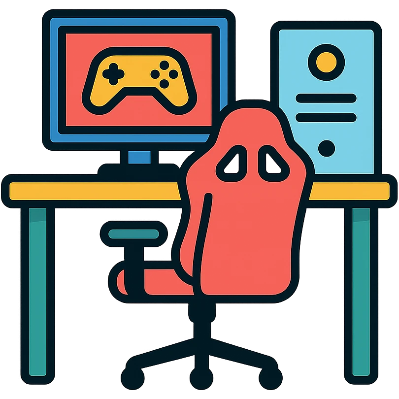 gaming room with desk and PC emoji