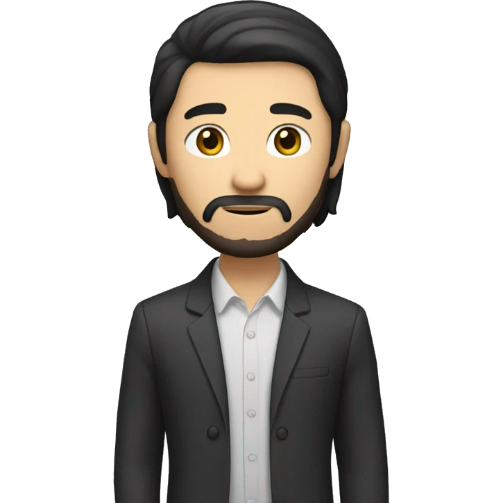 white, but asian looking man with dark brown long hair and some beard, dressed in smart casual emoji