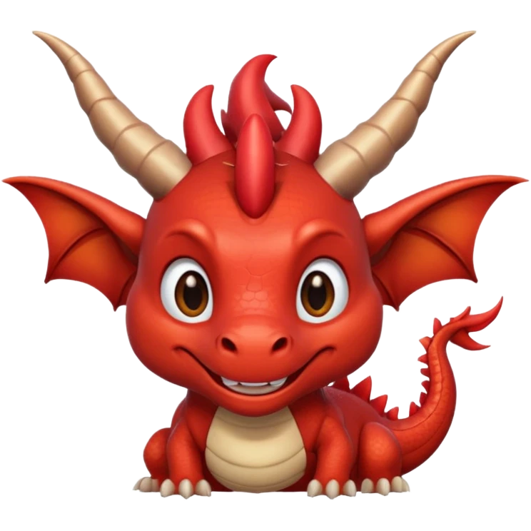 Cute Red dragon smile. Two horns, two pointed ears, no wings. Brown mane hair. emoji