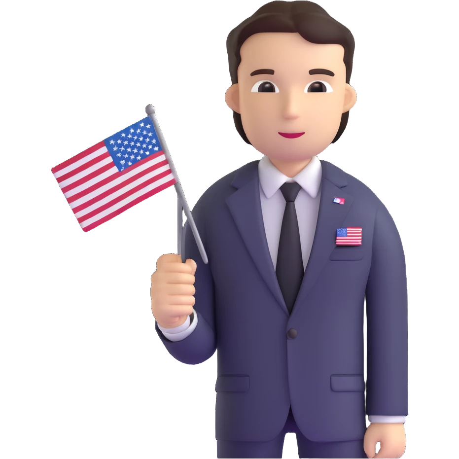 fat person in business suit with American flag pin emoji