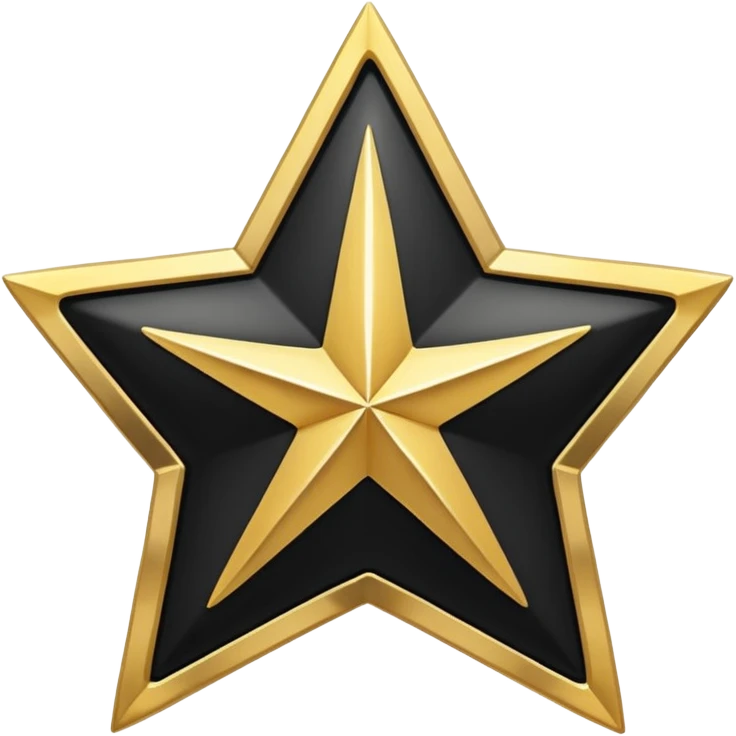 A clean and minimal digital vector graphic of a white five-pointed star centered on a black circular background, with a shiny gold ring border around the circle. The design should be flat, high-contrast, and suitable for use as a badge or emoji. emoji